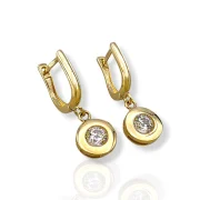 Висящи златни обеци с кръгъл елемент и бял камък 14K RG13099