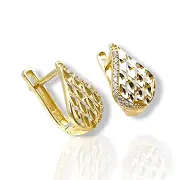 Златни обеци с капковидна форма и цирконии 14K RG10836