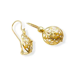 Златни висящи обеци тип бадем с кръгла форма 14K RG11351