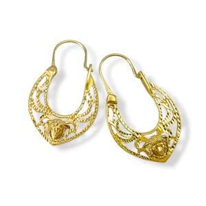 Ажурни висящи обеци капка с глава Медуза 14K RG12854