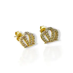 Златни обеци на винт корона с бели циркони 14K RG13383