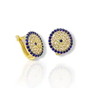 Златни обеци с бели и сини циркони – Назар 14K RG10858