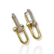 Висящи златни обеци с удължен дизайн и бляскави цирконии 14K RG13100