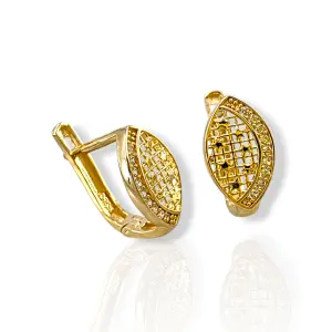 Златни обеци ажурен лист с фина инкрустация 14K RG12510