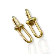 Висящи златни обеци семпъл силует с прави линии и топчета 14K RG12523