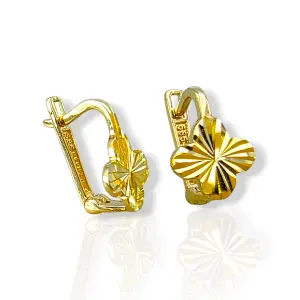 Детски златни обеци детелина с диамантена обработка 14K RG12488