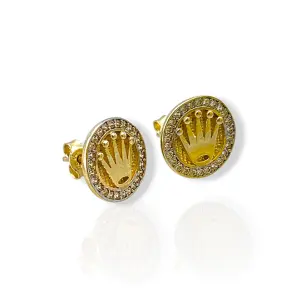 Златни обеци на винт Rolex с циркони 14K RG13385
