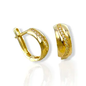 Златни обеци с вълнообразна лента блестящи циркони 14K RG12512