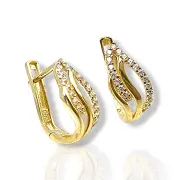Златни обеци с две вълнообразни линии и камъни 14K RG10839