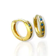 Детски златни обеци халки с бели и сини цирконии 14K RG12491