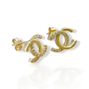 Златни обеци на винт с релефна структура и цирконии 14K RG13208