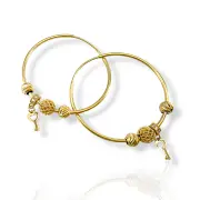 Златни обеци халки с висящо ключе и диамантирани сфери 14K RG12526