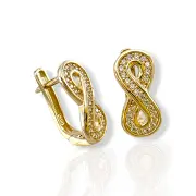 Златни обеци символ безкрайност с искрящи камъни 14K RG12514