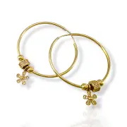 Златни обеци халки с висящ цветен акцент и кубчета с циркони 14K RG12527