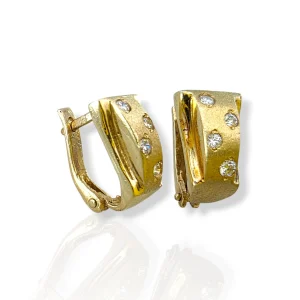 Стилни златни обеци с релефна текстура и детайл 14K RG13104