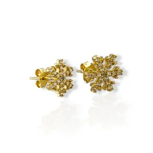 Златни обеци на винт снежинка с циркони 14K RG13388