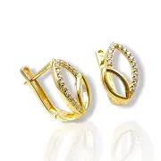 Златни обеци с форма на лист и камъчета 14K RG10842