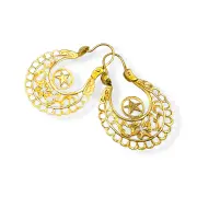 Златни висящи обеци кошници с цветя и звезда 14K RG11357