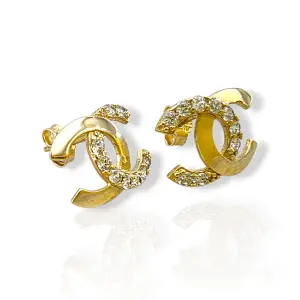 Дамски златни обеци на винт с едри блестящи цирконии 14K RG13210
