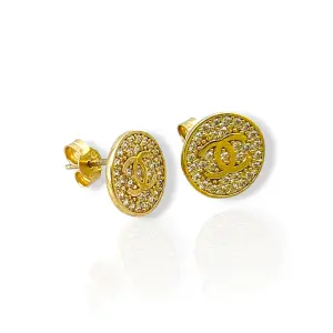 Златни обеци на винт Chanel с циркони и кръгъл дизайн 14K RG13389