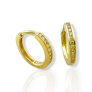 Детски златни обеци халки с елегантна линия цирконии 14K RG12495