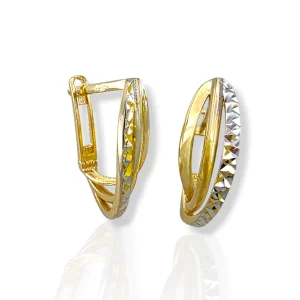 Модерни златни обеци с двуцветен диамантиран ефект 14K RG13107