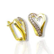 Златни обеци със сърцевидна линия и циркони 14K RG10845