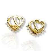 Златни обеци сърце с висящи камъчета 14K RG10846