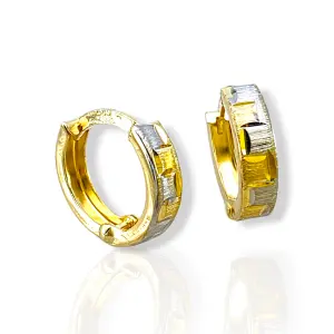 Детски златни обеци халки двуцветни с геометрични акценти 14K RG12497