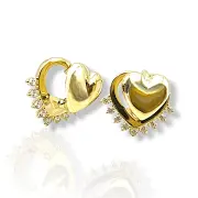 Златни обеци с масивно сърце и циркониев борд 14K RG10847