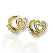 Златни обеци с три концентрични сърца и камъни 14K RG10848