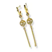 Дълги златни обеци с лого Chanel и пискюл от синджирчета 14K RG12896