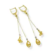 Златни висящи обеци с пеперуди и синджирчета 14K RG12897