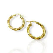 Ефектни златни обеци халки релефна гравюра 14K RG11785