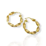 Усукани златни обеци халки артистична текстура 14K RG11786