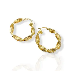 Усукани златни обеци халки артистична текстура 14K RG11786