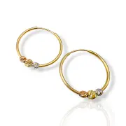 Стилни златни обеци халки тип Пандора трицветни 14K RG11797