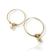 Модерни златни обеци халки тип Пандора с висулка 14K RG11798