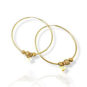 Изящни златни обеци халки тип Пандора цветен детайл 14K RG11801