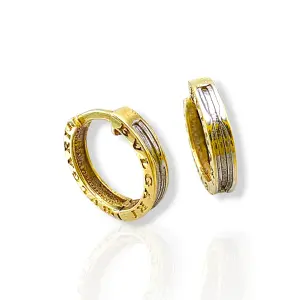 Златни обеци халки с двуцветен гравиран акцент 14K RG13306
