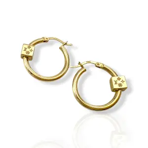 Златни обеци халки с кубче и гравюра Louis Vuitton 14K RG13374