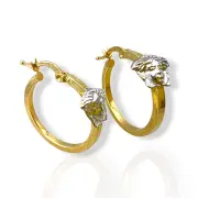 Златни обеци халки с двуцветен лицев акцент 14K RG13290