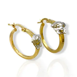 Златни обеци халки с двуцветен лицев акцент 14K RG13290