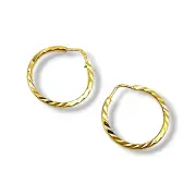 Златни обеци халки гравирани с наклонени канали 14K RG10898