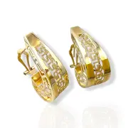 Златни обеци клипс с ажурен гръцки мотив 14K RG13289