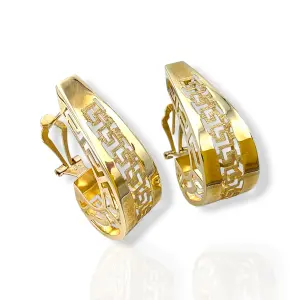 Златни обеци клипс с ажурен гръцки мотив 14K RG13289