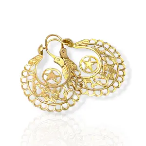 Златни обеци кошници със звезда и цветя 14K RG11635