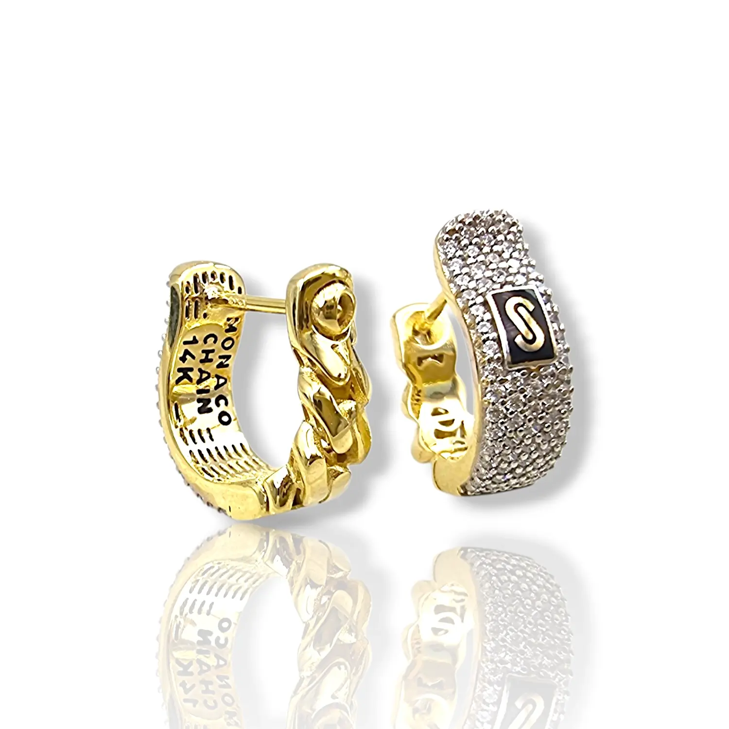 Златни обеци Monaco Chain с паве инкрустация CLASSIC ALTERNATE PAVÉ / PAVÉ LINK 14К RG10951