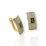 Златни обеци Monaco Chain с черно лого и Swarovski 14K RG11739