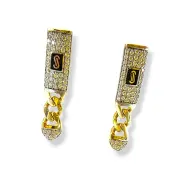 Златни обеци Монако Чейн с циркони и емайлирано лого 14K RG12882
